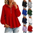 thumbnail image 1 of Lutiedan Womens Peplum Hoodies Half Zip Lantern Long Sleeve Baggy Sweatshirts Ruffle Hem Casual Hooded Pullover Tops S-3XL,Red, 1 of 6