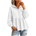 thumbnail image 1 of Lutiedan Womens Peplum Hoodies Half Zip Lantern Long Sleeve Baggy Sweatshirts Ruffle Hem Casual Hooded Pullover Tops S-3XL,White, 1 of 6