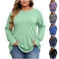 thumbnail image 1 of Lutiedan Womens Plus Size Long Sleeve Shirts Oversized Crew Neck Tunic Tops Fall Casual Basic Shirts with Thumb Holes L-4XL,Green, 1 of 6