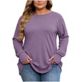 thumbnail image 1 of Lutiedan Womens Plus Size Long Sleeve Shirts Oversized Crew Neck Tunic Tops Fall Casual Basic Shirts with Thumb Holes L-4XL,Purple, 1 of 6