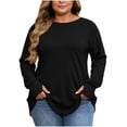thumbnail image 1 of Lutiedan Womens Plus Size Long Sleeve Shirts Oversized Crew Neck Tunic Tops Fall Casual Basic Shirts with Thumb Holes L-4XL,Black, 1 of 6