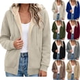 thumbnail image 1 of Lutiedan Womens Sherpa Fleece Jacket Zip up Thick Warm Hooded Jacket Long Sleeve Casual Fall Winter Coat with Pockets S-3XL, 1 of 6