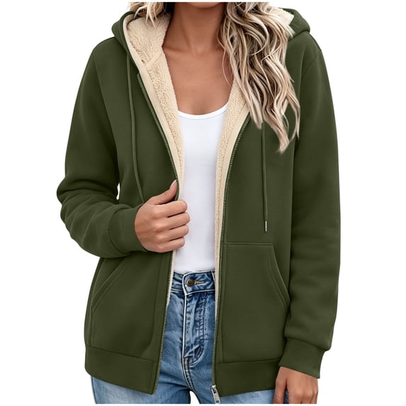 Lutiedan Womens Sherpa Fleece Jacket Zip up Thick Warm Hooded Jacket Long Sleeve Casual Fall Winter Coat with Pockets S-3XL