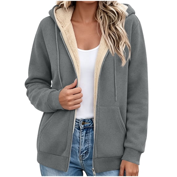 Lutiedan Womens Sherpa Fleece Jacket Zip up Thick Warm Hooded Jacket Long Sleeve Casual Fall Winter Coat with Pockets S-3XL