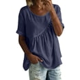 thumbnail image 1 of Lutiedan Womens Short Sleeve Tops Cotton Linen Crew Neck Pleated T-Shirts Summer Casual Loose Fit Vacation Shirts, 1 of 7