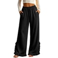 thumbnail image 1 of Lutiedan Womens Wide Leg Pants Side Split Ruffle Hem Flowy Pants Fall Casual Elastic Waist Pants with Pockets S-XXL, 1 of 6