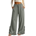 thumbnail image 1 of Lutiedan Womens Wide Leg Pants Side Split Ruffle Hem Flowy Pants Fall Casual Elastic Waist Pants with Pockets S-XXL, 1 of 6