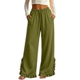 thumbnail image 1 of Lutiedan Womens Wide Leg Pants Side Split Ruffle Hem Flowy Pants Fall Casual Elastic Waist Pants with Pockets S-XXL, 1 of 6