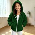 thumbnail image 1 of Lutiedan Zip up Sherpa Jacket for Girls Fuzzy Fleece Hooded Warm Outerwear Lightweight Casual Winter Coat with Pockets Size 5-15,Army Green, 1 of 7