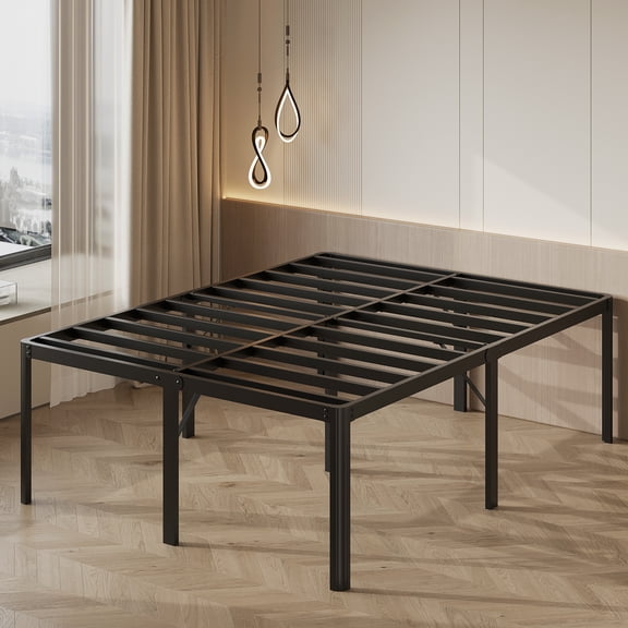 Bedofmine 22" Queen Bed Frame , No Box Spring, Heavy Duty, Easy Assembly, Rounded Corners with Large Storage, Black