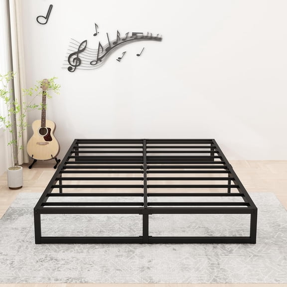 Lutown-Teen 10 inch Queen Bed Frame No Box Spring Needed, Easy Assembly, Heavy Duty Steel Slat Support Metal Platform Bed Frame Queen Size, Black