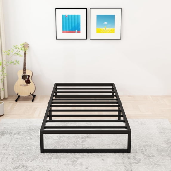 Lutown-Teen 10 inch Twin Bed Frames No Box Spring Needed, Heavy Duty Metal Twin Size Platform Bed Frame, Noise Free, Easy Assembly, Black