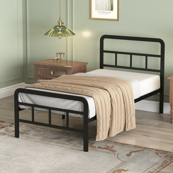 Lutown-Teen 12 inch Twin XL Bed Frames with Headboard and Footboard, Heavy Duty Metal TwinXL Platform Bed Frame No Box Spring Needed, Easy Assembly, Black