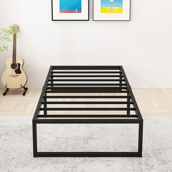 Lutown-Teen 14 inch Twin Bed Frames No Box Spring Needed, Heavy Duty Metal Twin Size Platform Bed Frame, Noise Free, Easy Assembly, Black