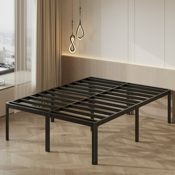 Bedofmine 20" California King Bed Frames Metal Platform Heavy Duty with Large Storage, No Box Spring, Easy Assembly, Rounded Corners, Black