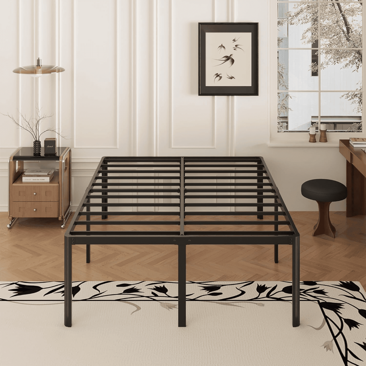 Lutown-Teen 22 inch High Full Bed Frame with Rounded Corner