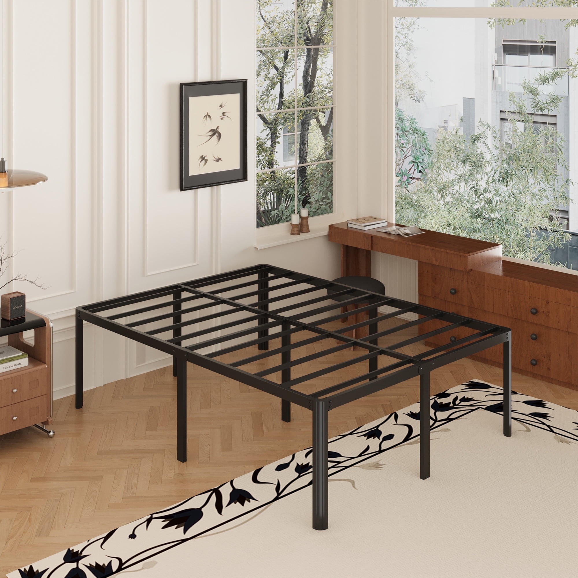 Lutown-Teen 24 Inch High Full Bed Frame with Rounded Corner