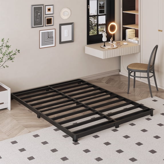 Bedofmine 3 inch Low Full Bed Frame with Rounded Corner Legs, Heavy Duty Full Size Metal Platform Bed Frame No Box Spring Needed, Easy Assembly, Noise Free, Black
