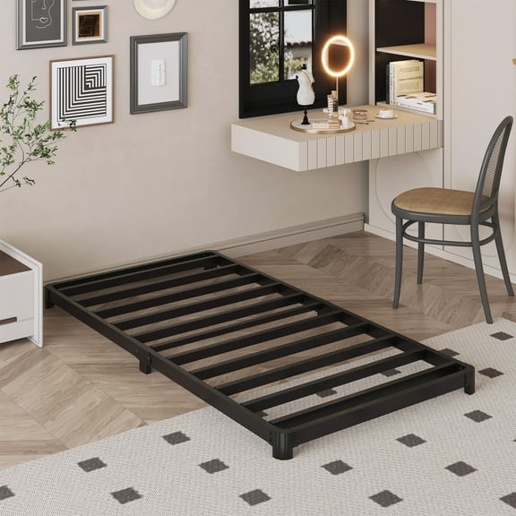 Bedofmine 3 inch Low Twin XL Bed Frames with Rounded Corner Legs, Heavy Duty XL Twin Metal Platform Bed Frame No Box Spring Needed, Easy Assembly, Noise Free, Black