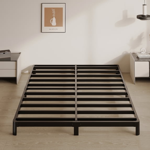 Bedofmine 6" Full Size Bed Frame Metal Platform Heavy Duty, No Box Spring Needed, Easy Assembly, Rounded Corners, Black