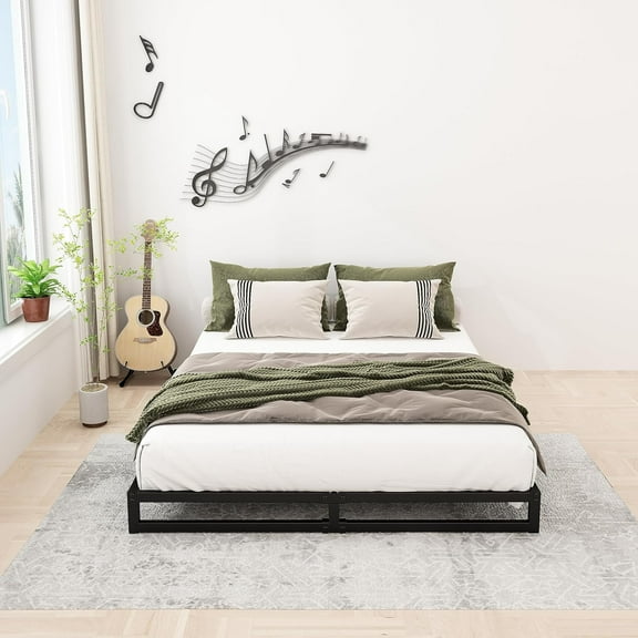 Lutown-Teen 6 inch Bed Frame Queen Size Heavy Duty Steel Slat Support Metal Platform Queen Bed Frame No Box Spring Needed, Easy Assembly, Black