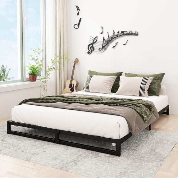 Lutown-Teen 7 inch Bed Frame Queen Size Heavy Duty Steel Slat Support Metal Platform Queen Bed Frame No Box Spring Needed, Easy Assembly, Black