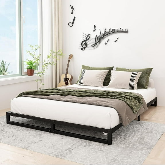 Lutown-Teen 7 inch Bed Frame Queen Size Heavy Duty Steel Slat Support Metal Platform Queen Bed Frame No Box Spring Needed, Easy Assembly, Black