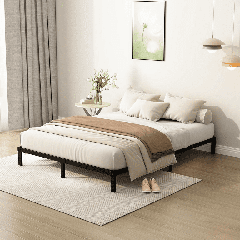Lutown Teen 9 inch Queen Bed Frame Profile Metal Platform No Box Spring Needed Mattress Foundation Easy to Assembly Noise Free Black Walmart