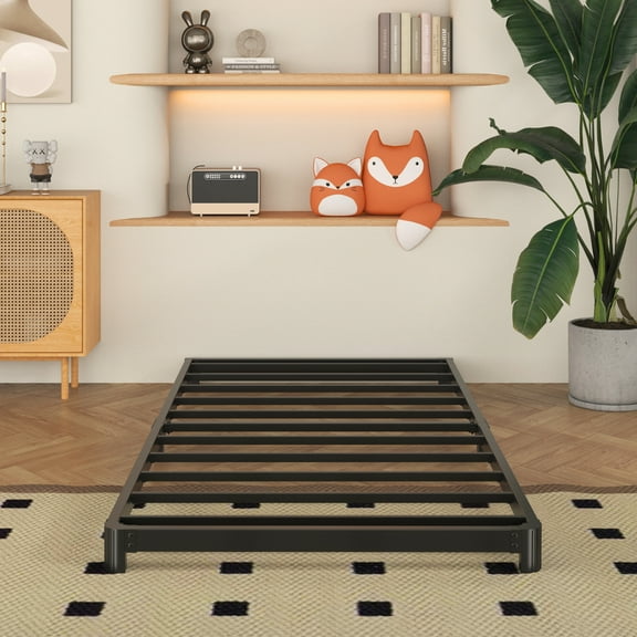 Bedofmine Twin Bed Frame 4 Inch Low Metal Platform with Rounded Legs, No Box Spring Needed, Black