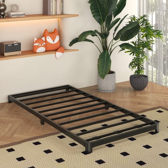 Bedofmine Twin Bed Frame 4 Inch Low Metal Platform with Rounded Legs, No Box Spring Needed, Black