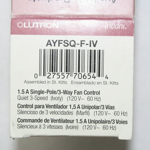 Lutron Ayfsq-F-Iv Ariadni Single Pole 3-Speed Fan Control, Ivory
