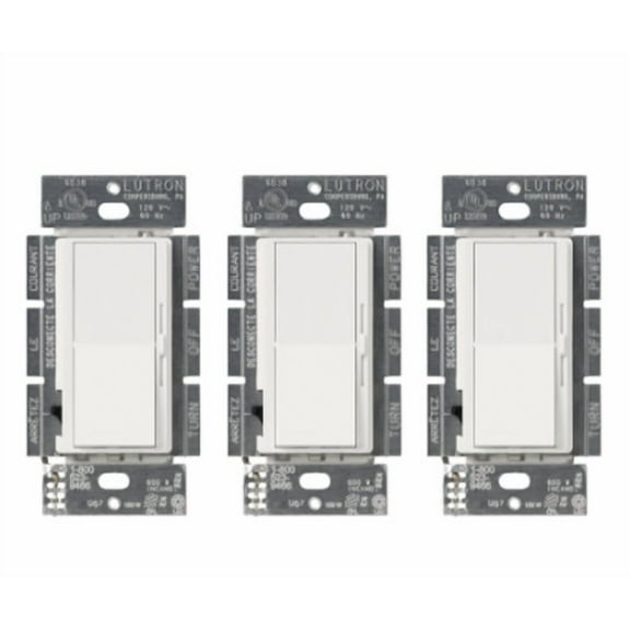 Lutron DVCL-153P-WH-3 Diva 3-Pack 3-Switch 150-Watt 3-Way Double Pole White Indoor Slide Dimmers