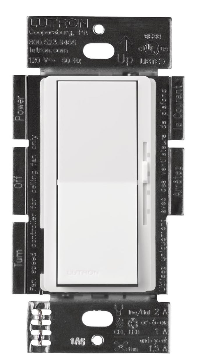 Lutron DVSQLFWH 1.5 Amp White Diva® 3Speed Fan Control & Light