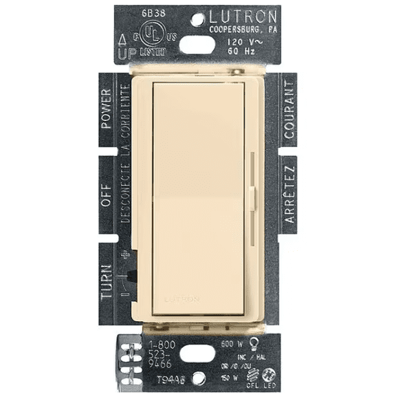 Lutron Diva Dimmer Switch 1-Pole 3-Way 150W LED CFL 600W Incandescent Halogen Ivory 120V