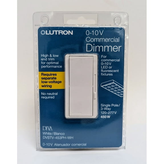 Lutron Diva Dimmer for 0-10V LED/Fluorescent Fixtures, Single-Pole or 3-Way, White