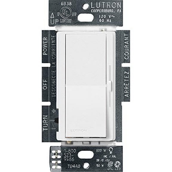 Lutron Diva LED+ Dimmer for Dimmable LED, Halogen and Incandescent Bulbs | Single-Pole or 3-Way | DVSCCL-153P-SW | Snow