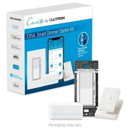 Lutron Diva Smart Dimmer Switch Starter Kit for Caséta Smart Lighting, with Smart Hub, Pico Remote, and Pedestal