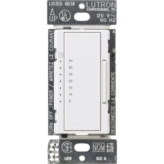 LUTRON MA-T51MN-WH SwitchMulti,Tap,120V,600W,Timer5-60 Mins