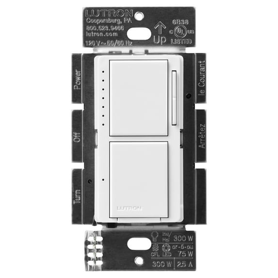 Lutron Macl-L3s25 Maestro Led+ Dual Dimmer And Switch, 75W Led Bulbs, Single Pole - White