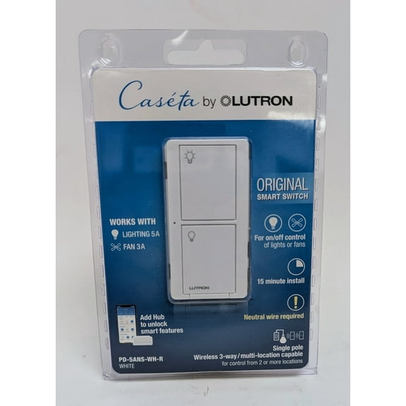 Lutron PD-5ANS-WH-R WIRELS Switch WHT 5A, White & Gray