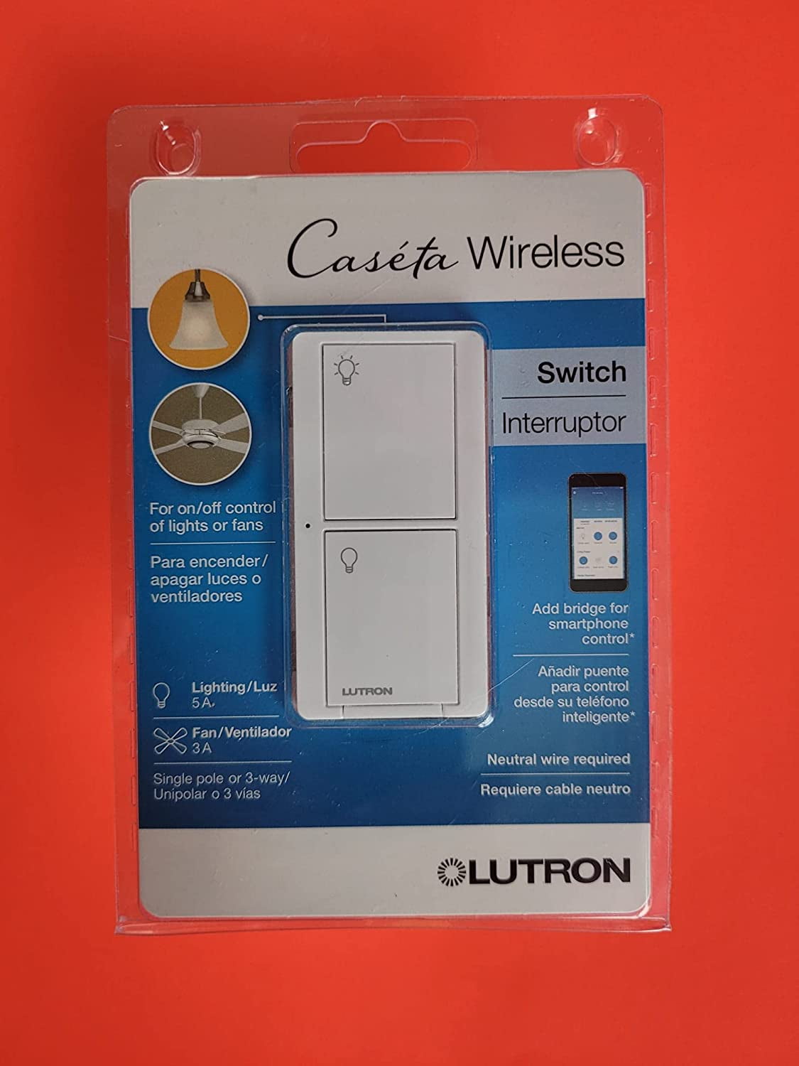 Gv Switch Wht Lutron PD-5ANS-WH-R WIRELS Switch WHT 5A, White & Gray - Walmart.com