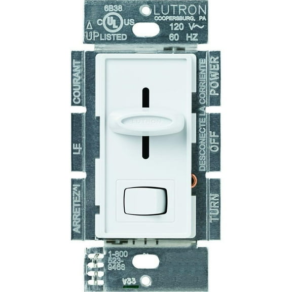 Lutron Skylark Preset Dimmer, 1000-Watt Incandescent, Single-Pole/3 Way, S-103PH-WH, White CA2