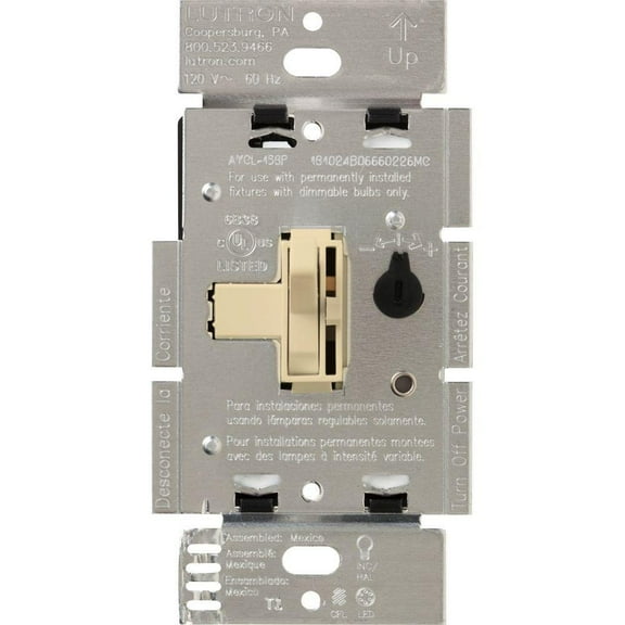 Lutron Toggler LED+ Dimmer Switch for Dimmable LED, Halogen and Incandescent Bulbs, 250W/Single-Pole or 3-Way, AYCL-253P-IV, Ivory CA2