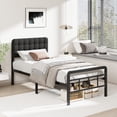 thumbnail image 1 of Lutwon-Teen 16 inch Twin Bed Frames with Upholstered Headboard and Metal Footboard, Heavy Duty Metal Twin Size Bed Frame, No Box Spring Needed, Easy Assembly, 1 of 7