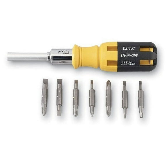 "Lutz 15-in-1 Ratchet Screwdriver-YELLOW/BLACK, Perfect for emergency kits!!! By BcTlyInc Ship from US"