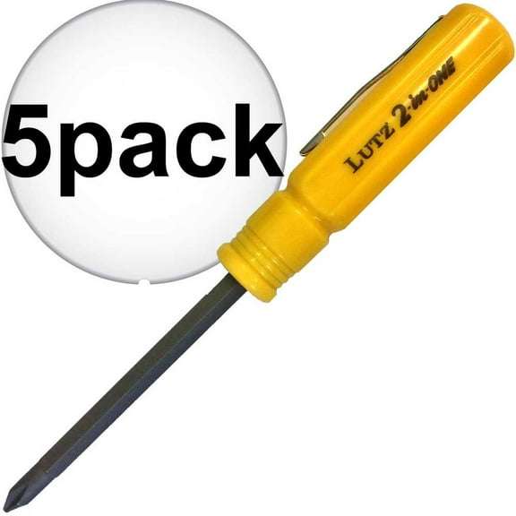 Lutz 2-IN-1Y Pocket Size Yellow Screwdriver, (Pack of 5)