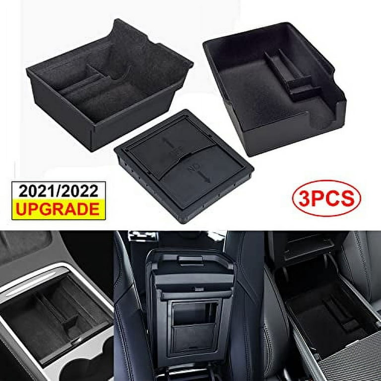 Luumtee 3PCS Center Console Organizer Tray Fit for Latest 2021 2022 Tesla  Model 3/Y Armrest Hidden Cubby Drawer Storage Box with Coin and Sunglass  Holder Interior Accessories Tray (Flocked) 