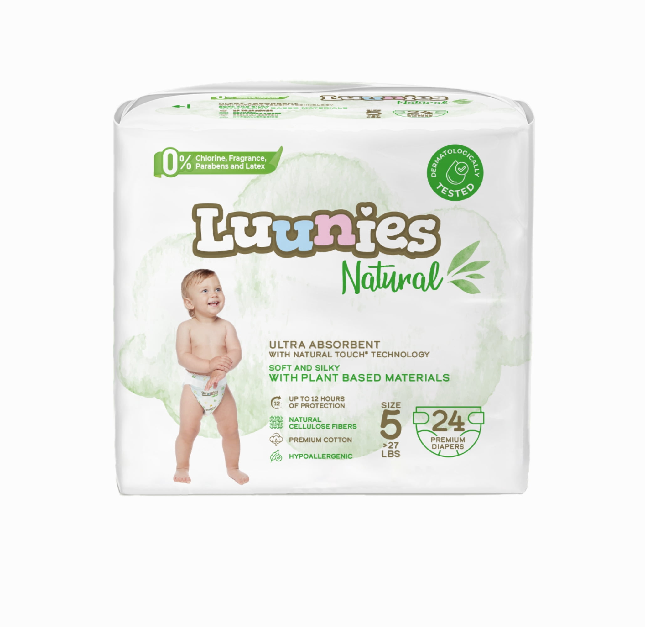 Lunnies Natural Ultra Absorbent Premium Diapers - Size 5 - 240 Count