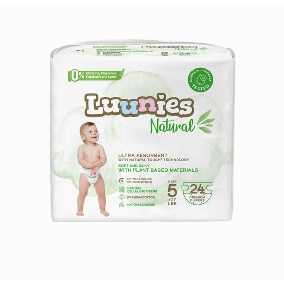 Lunnies Natural Ultra Absorbent Premium Diapers - Size 5 - 240 Count