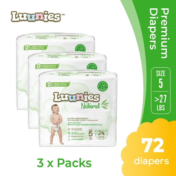 Luunies Natural Baby Diapers Size 5 ,72 count